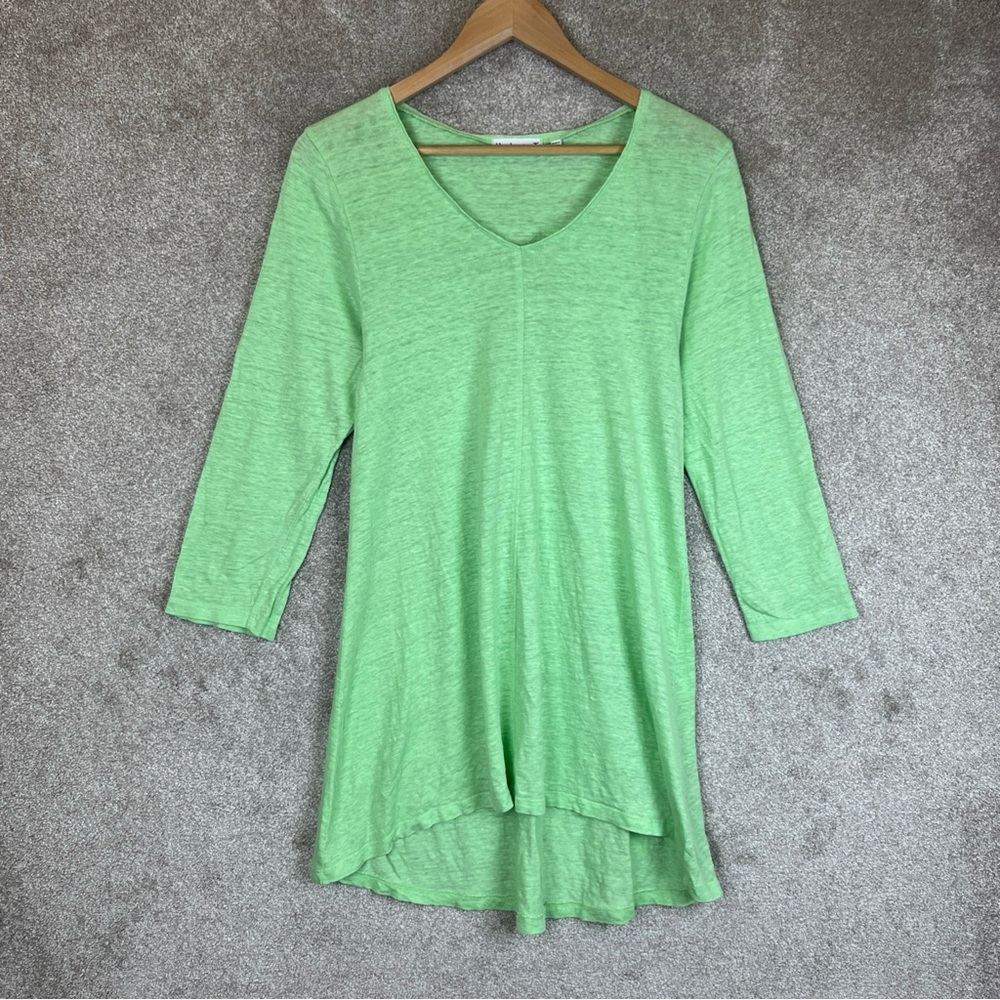 Habitat Tunic Womens Small Green Linen 3/4 Sleeve Pullover Stretch- 1785*